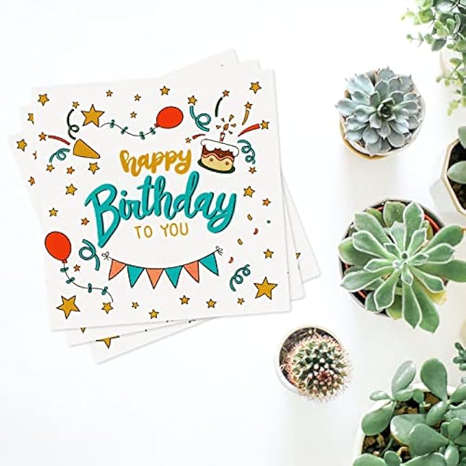 PACK OF 40 HAPPY BIRTHDAY NAPKINS, COLOURFUL PAPER CUTLERY FOR CHILDREN'S BIRTHDAY PARTIES 33 X 33 CM - Image 3